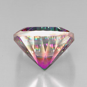 28.84캐럿 천연 탑 레인보우 미스틱 쿼츠, 쿠션 컷, 20.1×20.1 mm, VVS-VS