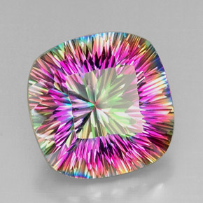28.86캐럿 천연 탑 레인보우 미스틱 쿼츠, 쿠션 컷, 20.2×20.1 mm, VVS-VS