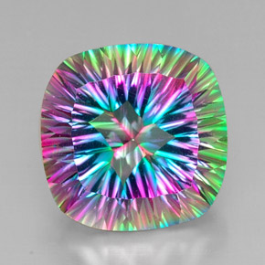 30.71캐럿 천연 탑 레인보우 미스틱 쿼츠, 쿠션 컷, 19.9×19.9 mm, VVS-VS
