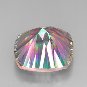 30.71캐럿 천연 탑 레인보우 미스틱 쿼츠, 쿠션 컷, 19.9×19.9 mm, VVS-VS