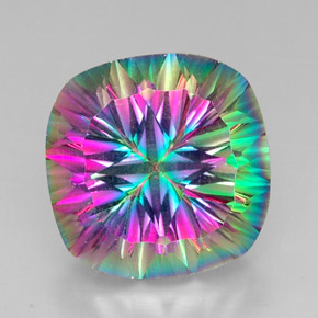 30.78캐럿 천연 탑 레인보우 미스틱 쿼츠, 쿠션 컷, 20.1×20 mm, VVS-VS