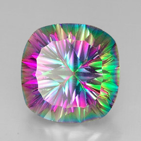 30.78캐럿 천연 탑 레인보우 미스틱 쿼츠, 쿠션 컷, 20.1×20 mm, VVS-VS