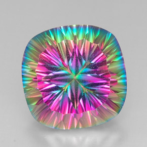 30.84캐럿 천연 탑 레인보우 미스틱 쿼츠, 쿠션 컷, 20.1×20 mm, VS
