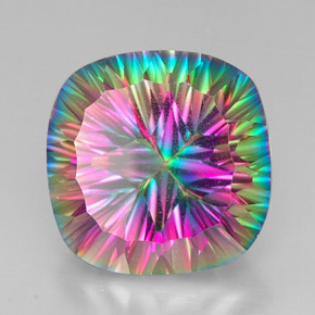 30.84캐럿 천연 탑 레인보우 미스틱 쿼츠, 쿠션 컷, 20.1×20 mm, VS