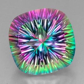 32.74캐럿 천연 탑 레인보우 미스틱 쿼츠, 쿠션 컷, 20.1×20.1 mm, VVS-VS
