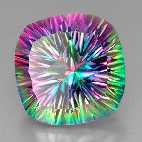 32.74캐럿 천연 탑 레인보우 미스틱 쿼츠, 쿠션 컷, 20.1×20.1 mm, VVS-VS