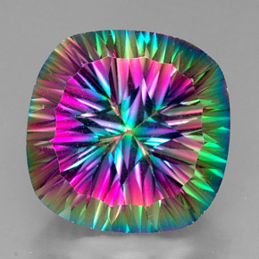 32.97캐럿 천연 탑 레인보우 미스틱 쿼츠, 쿠션 컷, 20.3×20.1 mm, VVS-VS