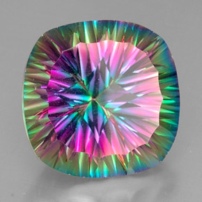 32.97캐럿 천연 탑 레인보우 미스틱 쿼츠, 쿠션 컷, 20.3×20.1 mm, VVS-VS
