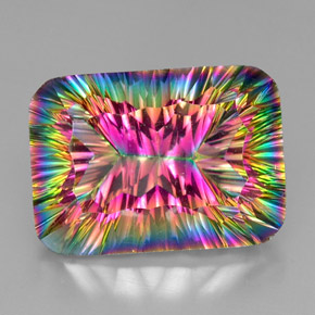 37.43캐럿 천연 탑 레인보우 미스틱 쿼츠, 에메랄드 컷, 25×18 mm, VVS-VS