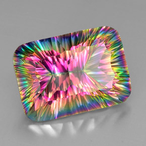 37.43캐럿 천연 탑 레인보우 미스틱 쿼츠, 에메랄드 컷, 25×18 mm, VVS-VS