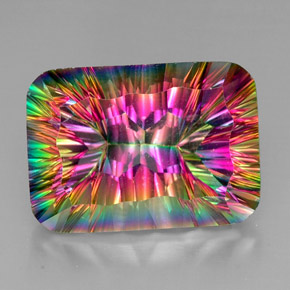 38.06캐럿 천연 탑 레인보우 미스틱 쿼츠, 에메랄드 컷, 25.1×17.9 mm, VVS-VS