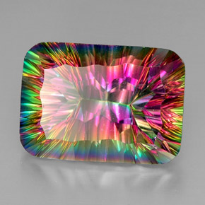 38.06캐럿 천연 탑 레인보우 미스틱 쿼츠, 에메랄드 컷, 25.1×17.9 mm, VVS-VS