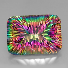 38.22캐럿 천연 탑 레인보우 미스틱 쿼츠, 에메랄드 컷, 24.9×17.9 mm, VVS-VS