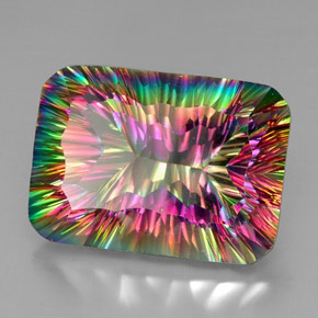 38.22캐럿 천연 탑 레인보우 미스틱 쿼츠, 에메랄드 컷, 24.9×17.9 mm, VVS-VS