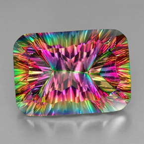 38.59캐럿 천연 탑 레인보우 미스틱 쿼츠, 에메랄드 컷, 25.1×18 mm, VS