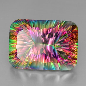 38.59캐럿 천연 탑 레인보우 미스틱 쿼츠, 에메랄드 컷, 25.1×18 mm, VS