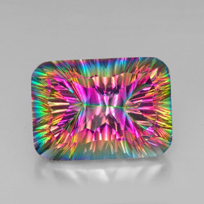 39.83캐럿 천연 탑 레인보우 미스틱 쿼츠, 에메랄드 컷, 25×18 mm, VVS-VS
