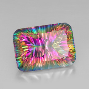 39.83캐럿 천연 탑 레인보우 미스틱 쿼츠, 에메랄드 컷, 25×18 mm, VVS-VS