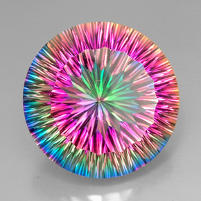 47.70캐럿 천연 탑 레인보우 미스틱 쿼츠, 라운드 컷, 25.03 mm, VVS-VS