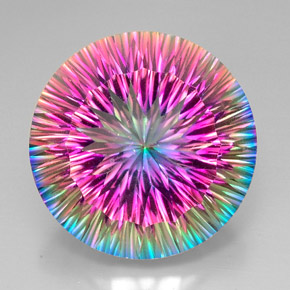 50.70캐럿 천연 탑 레인보우 미스틱 쿼츠, 라운드 컷, 25.07 mm, VVS-VS