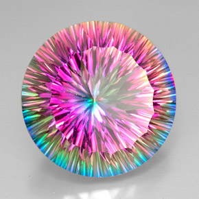 50.70캐럿 천연 탑 레인보우 미스틱 쿼츠, 라운드 컷, 25.07 mm, VVS-VS