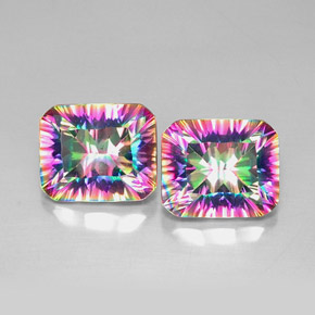 캐럿 천연 탑 레인보우 미스틱 쿼츠 보석, 에메랄드 컷, 12.2×10.1 mm, VVS