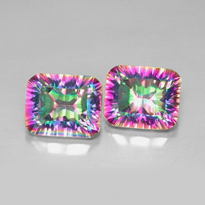 캐럿 천연 탑 레인보우 미스틱 쿼츠 보석, 에메랄드 컷, 12×9.9 mm, VVS