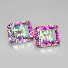 캐럿 천연 탑 레인보우 미스틱 쿼츠 보석, 에메랄드 컷, 12×9.9 mm, VVS