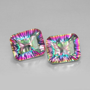 캐럿 천연 탑 레인보우 미스틱 쿼츠 보석, 에메랄드 컷, 12.1×10 mm, VVS-VS
