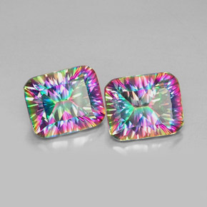 캐럿 천연 탑 레인보우 미스틱 쿼츠 보석, 에메랄드 컷, 12×10 mm, VVS