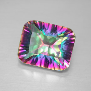 5.59캐럿 천연 탑 레인보우 미스틱 쿼츠, 에메랄드 컷, 12.2×10.1 mm, VVS