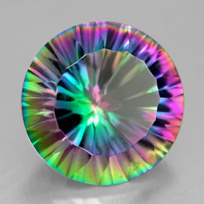6.96캐럿 천연 탑 레인보우 미스틱 쿼츠, 라운드 컷, 13.12 mm, VVS