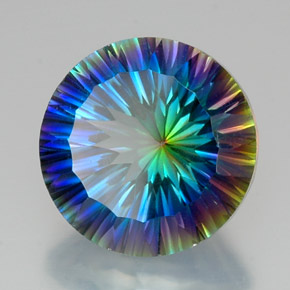 19.10캐럿 천연 탑 레인보우 미스틱 쿼츠, 라운드 컷, 18.13 mm, VVS