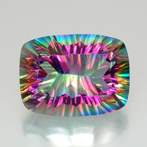 20.76캐럿 천연 탑 레인보우 미스틱 쿼츠, 쿠션 컷, 19.9×14.9 mm, VVS