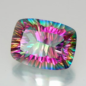 20.76캐럿 천연 탑 레인보우 미스틱 쿼츠, 쿠션 컷, 19.9×14.9 mm, VVS