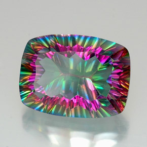 20.45캐럿 천연 탑 레인보우 미스틱 쿼츠, 쿠션 컷, 20×14.9 mm, VVS