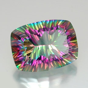 20.58캐럿 천연 탑 레인보우 미스틱 쿼츠, 쿠션 컷, 20.1×15 mm, VVS