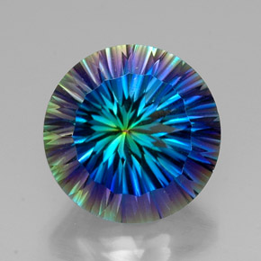 19.18캐럿 천연 탑 레인보우 미스틱 쿼츠, 라운드 컷, 18.08 mm, VVS