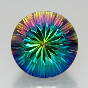 20.55캐럿 천연 탑 레인보우 미스틱 쿼츠, 라운드 컷, 18.08 mm, VVS