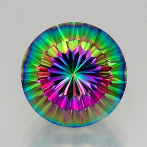 11.85캐럿 천연 탑 레인보우 미스틱 쿼츠, 라운드 컷, 15.14 mm, VVS