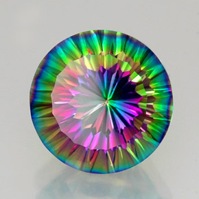 11.85캐럿 천연 탑 레인보우 미스틱 쿼츠, 라운드 컷, 15.14 mm, VVS