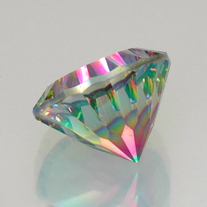 11.85캐럿 천연 탑 레인보우 미스틱 쿼츠, 라운드 컷, 15.14 mm, VVS