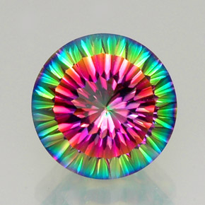 12.26캐럿 천연 탑 레인보우 미스틱 쿼츠, 라운드 컷, 15.19 mm, VVS