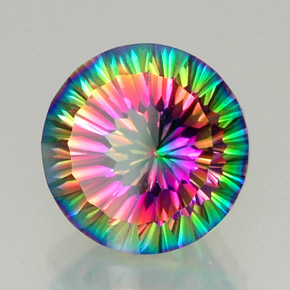 12.26캐럿 천연 탑 레인보우 미스틱 쿼츠, 라운드 컷, 15.19 mm, VVS