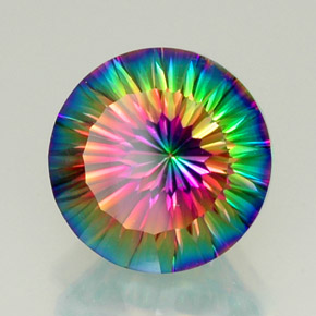 11.95캐럿 천연 탑 레인보우 미스틱 쿼츠, 라운드 컷, 15.08 mm, VVS