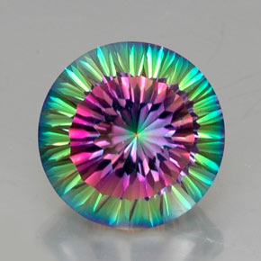 12.44캐럿 천연 탑 레인보우 미스틱 쿼츠, 라운드 컷, 15.11 mm, VVS