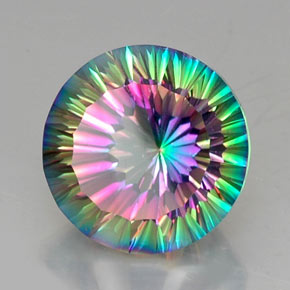 12.44캐럿 천연 탑 레인보우 미스틱 쿼츠, 라운드 컷, 15.11 mm, VVS