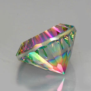 12.44캐럿 천연 탑 레인보우 미스틱 쿼츠, 라운드 컷, 15.11 mm, VVS