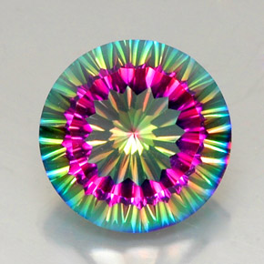 11.47캐럿 천연 탑 레인보우 미스틱 쿼츠, 라운드 컷, 15.18 mm, VVS-VS