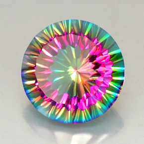 11.47캐럿 천연 탑 레인보우 미스틱 쿼츠, 라운드 컷, 15.18 mm, VVS-VS